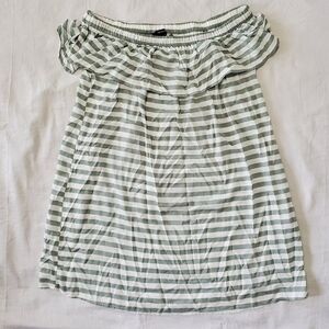WOMEN'S Forever 21 Green Cream Striped Woven Dress Size L Elastic Off Shoulder